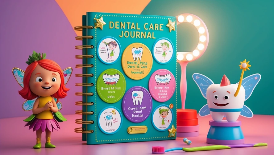 Long-term dental care tracking system with magical Tooth Fairy theme