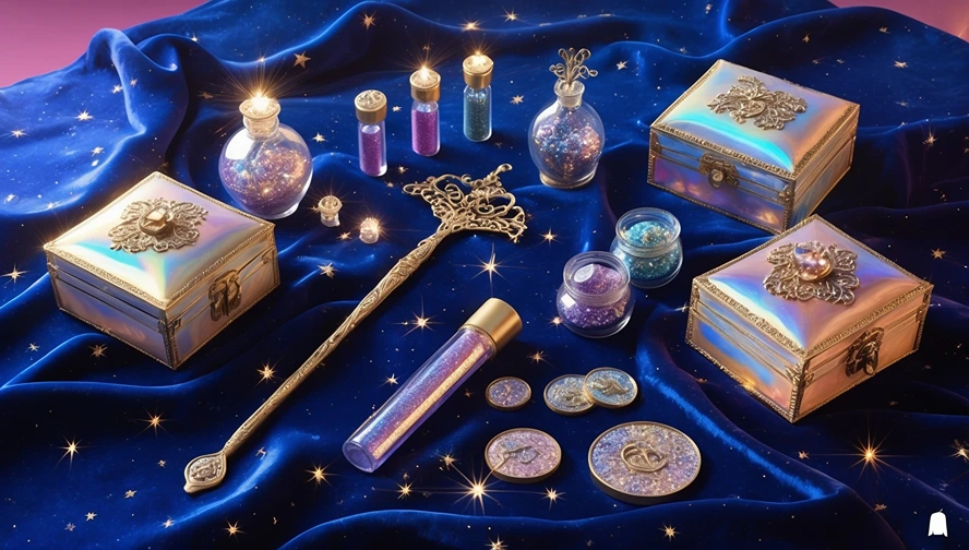 Magical tooth fairy supplies including sparkle bottles, wands, and special boxes for creating age-appropriate letters