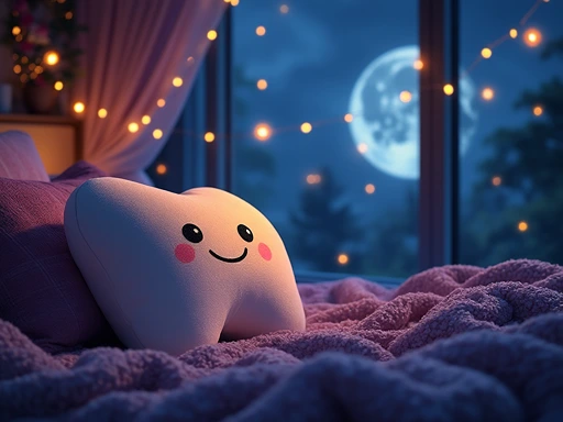 Smiling tooth at night waiting for the Tooth Fairy's letter, magical moonlit scene perfect for making tooth loss special