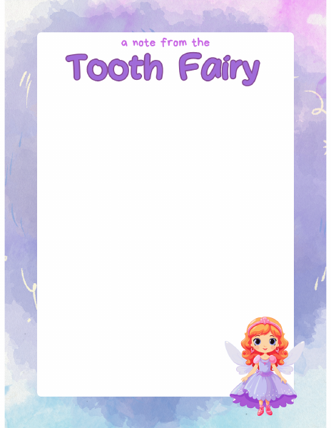 Purple Watercolor Tooth Fairy Note Template